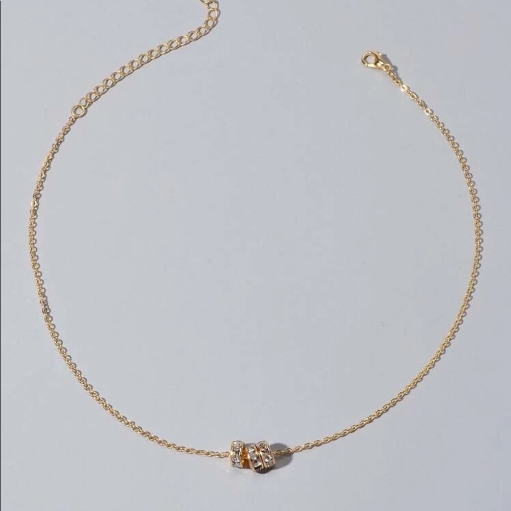 Gold Three Ring Choker Necklace - Picture 2 of 4
